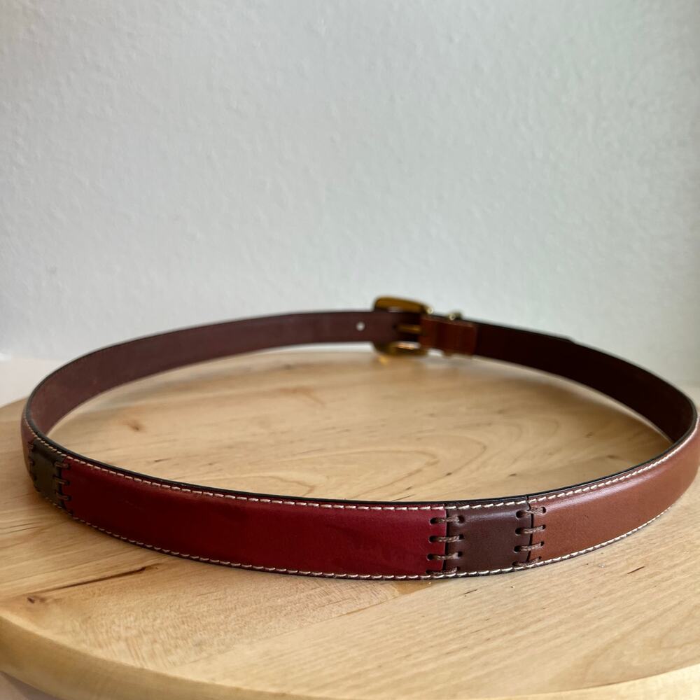 Fossil Tan Genuine Leather Patchwork Solid Brass Buckle Belt Size XL - Picture 2 of 11